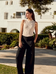 Black Wide Leg Trousers With Linen - Image 1 of 6