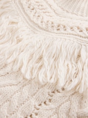 Ecru Fringe Tassel Long Sleeve Cable Jumper - Image 2 of 3