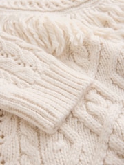Ecru Fringe Tassel Long Sleeve Cable Jumper - Image 3 of 3