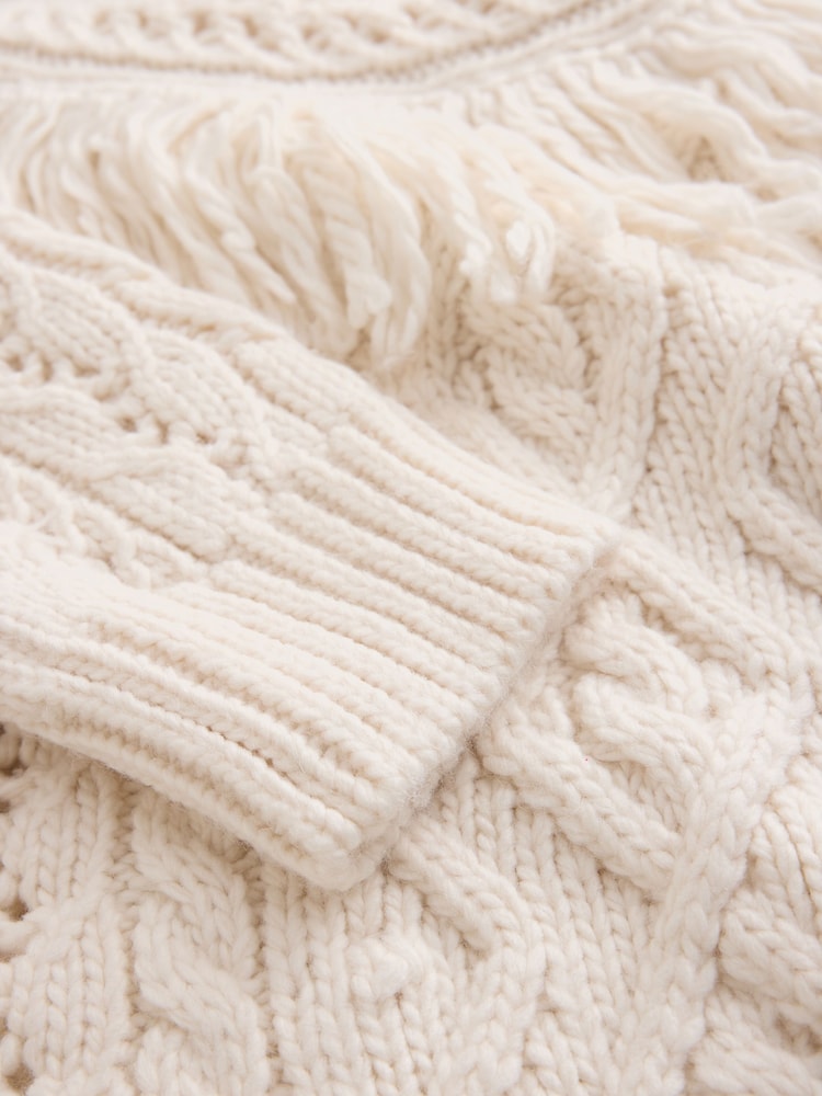 Ecru Fringe Tassel Long Sleeve Cable Jumper - Image 3 of 3