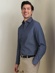 Charles Tyrwhitt Blue Navy & Sky Geo Non-iron Performance Print Slim Fit Shirt - Image 1 of 6