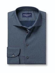 Charles Tyrwhitt Blue Navy & Sky Geo Non-iron Performance Print Slim Fit Shirt - Image 4 of 6