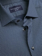 Charles Tyrwhitt Blue Navy & Sky Geo Non-iron Performance Print Slim Fit Shirt - Image 5 of 6