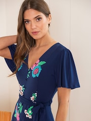 Pour Moi Blue Priya Slinky Jersey Panel Short Sleeve Dress - Image 3 of 5