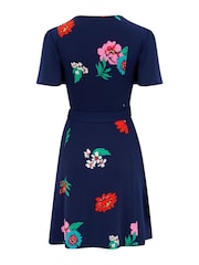Pour Moi Blue Priya Slinky Jersey Panel Short Sleeve Dress - Image 5 of 5