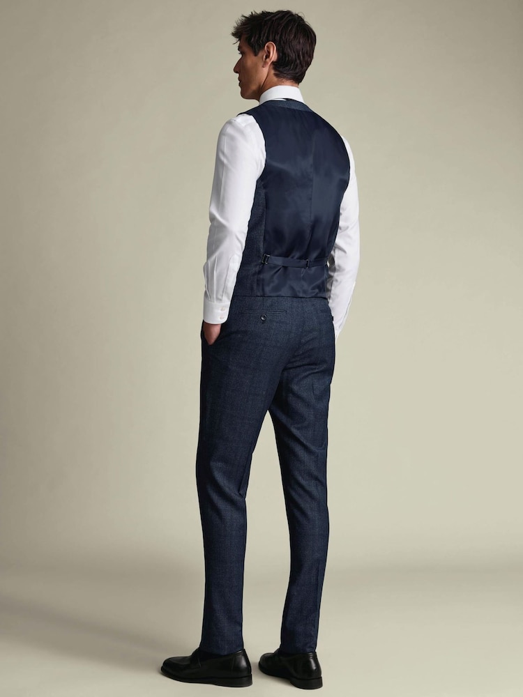 Charles Tyrwhitt Blue Check Adjustable Fit Ultimate Performance Waistcoat - Image 2 of 5