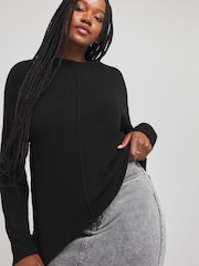 Simply Be Black Sponge Crew Neck Jumper - Image 1 of 4