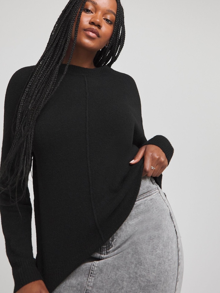 Simply Be Black Sponge Crew Neck Jumper - Image 1 of 4