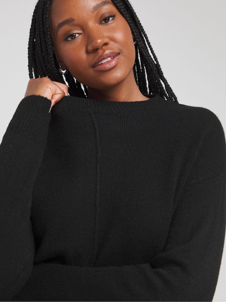 Simply Be Black Sponge Crew Neck Jumper - Image 2 of 4