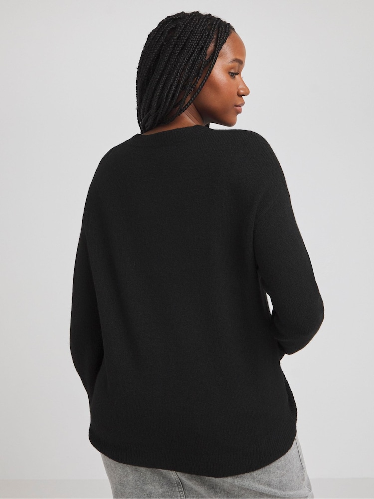 Simply Be Black Sponge Crew Neck Jumper - Image 4 of 4