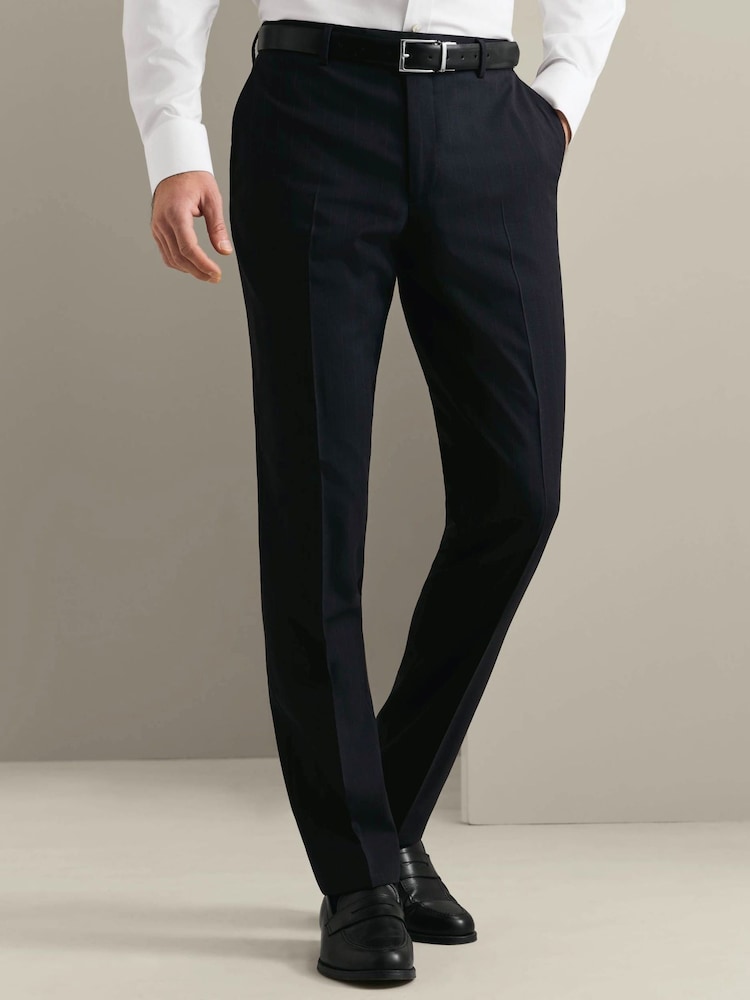 Charles Tyrwhitt Blue Dark Navy Seasonal Design Stripe Slim Fit Suit Trousers - Image 1 of 5
