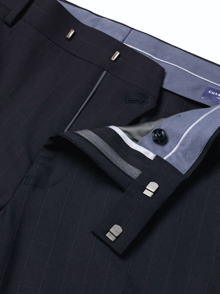 Charles Tyrwhitt Blue Dark Navy Seasonal Design Stripe Slim Fit Suit Trousers - Image 5 of 5