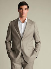 Charles Tyrwhitt Taupe Natural Slim Fit Stretch Twill Suit Jacket - Image 1 of 4