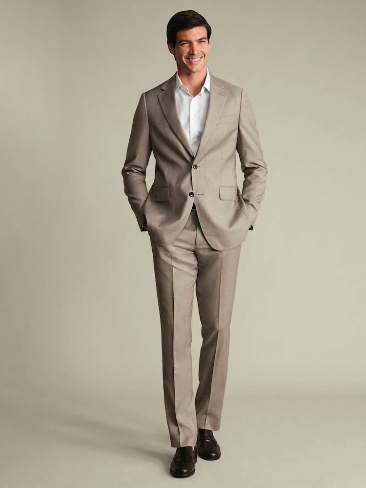 Charles Tyrwhitt Taupe Natural Slim Fit Stretch Twill Suit Jacket - Image 2 of 4