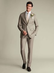 Charles Tyrwhitt Taupe Natural Slim Fit Stretch Twill Suit Jacket - Image 3 of 4