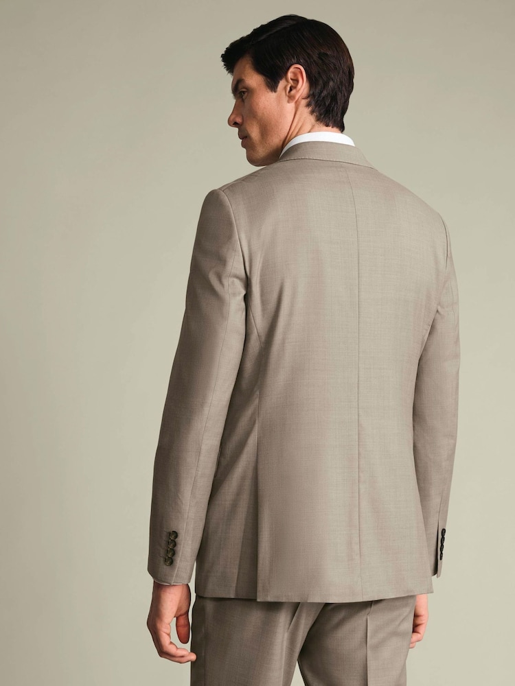 Charles Tyrwhitt Taupe Natural Slim Fit Stretch Twill Suit Jacket - Image 4 of 4