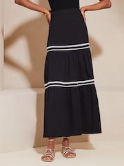 Lipsy Black Tiered Midi Skirt - Image 1 of 4