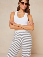 Lipsy White Petite Crochet Striped Wide Leg Trousers - Image 4 of 4