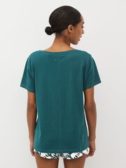 Teal Blue Elephant 100% Cotton Short Sleeve Pyjamas - Image 3 of 8