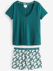 Teal Blue Elephant 100% Cotton Short Sleeve Pyjamas - Image 5 of 8