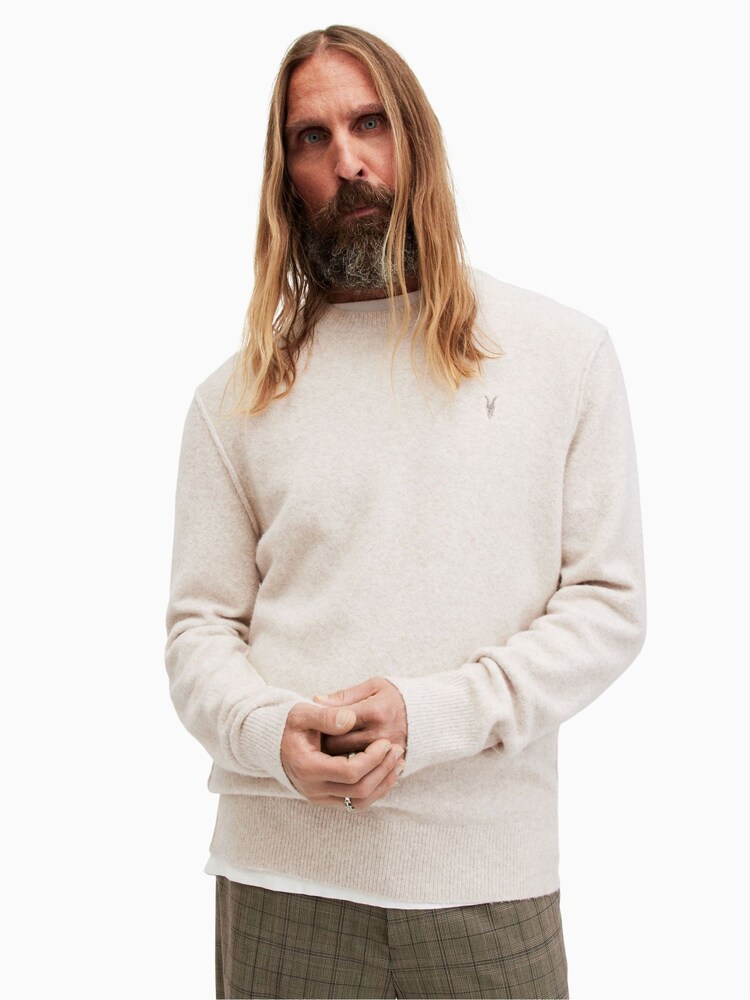 AllSaints White Tone Statten Crew Jumper - Image 1 of 7