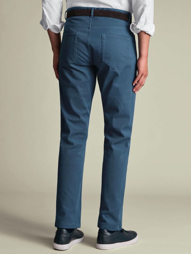 Charles Tyrwhitt Denim Blue Twill Slim Fit 5 Pocket Jeans - Image 2 of 6