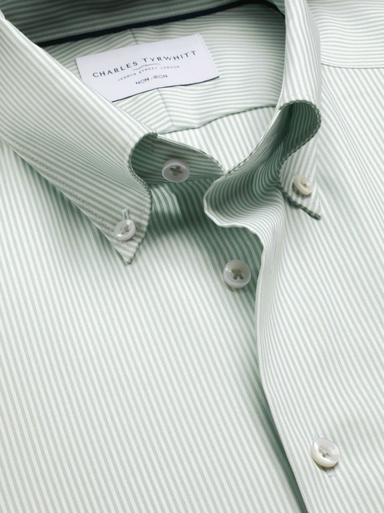 Charles Tyrwhitt Green Non Iron Pinpoint Oxford Shirt - Image 5 of 5 Charles Tyrwhitt Green Non Iron Pinpoint Oxford Shirt - Image 5 of 5