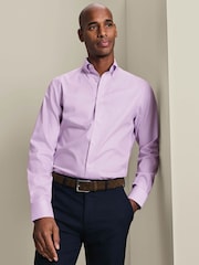 Charles Tyrwhitt Purple Prince Of Wales Non-iron Stretch Pinpoint Oxford Slim Fit Shirt - Image 1 of 6