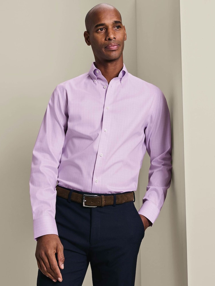 Charles Tyrwhitt Purple Prince Of Wales Non-iron Stretch Pinpoint Oxford Slim Fit Shirt - Image 1 of 6 Charles Tyrwhitt Purple Prince Of Wales Non-iron Stretch Pinpoint Oxford Slim Fit Shirt - Image 1 of 6