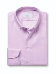 Charles Tyrwhitt Purple Prince Of Wales Non-iron Stretch Pinpoint Oxford Slim Fit Shirt - Image 4 of 6