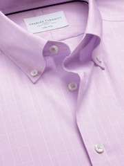 Charles Tyrwhitt Purple Prince Of Wales Non-iron Stretch Pinpoint Oxford Slim Fit Shirt - Image 5 of 6