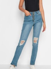 Long Tall Sally Blue Button Fly Distressed MIA Slim Jeans - Image 1 of 4