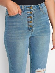 Long Tall Sally Blue Button Fly Distressed MIA Slim Jeans - Image 3 of 4