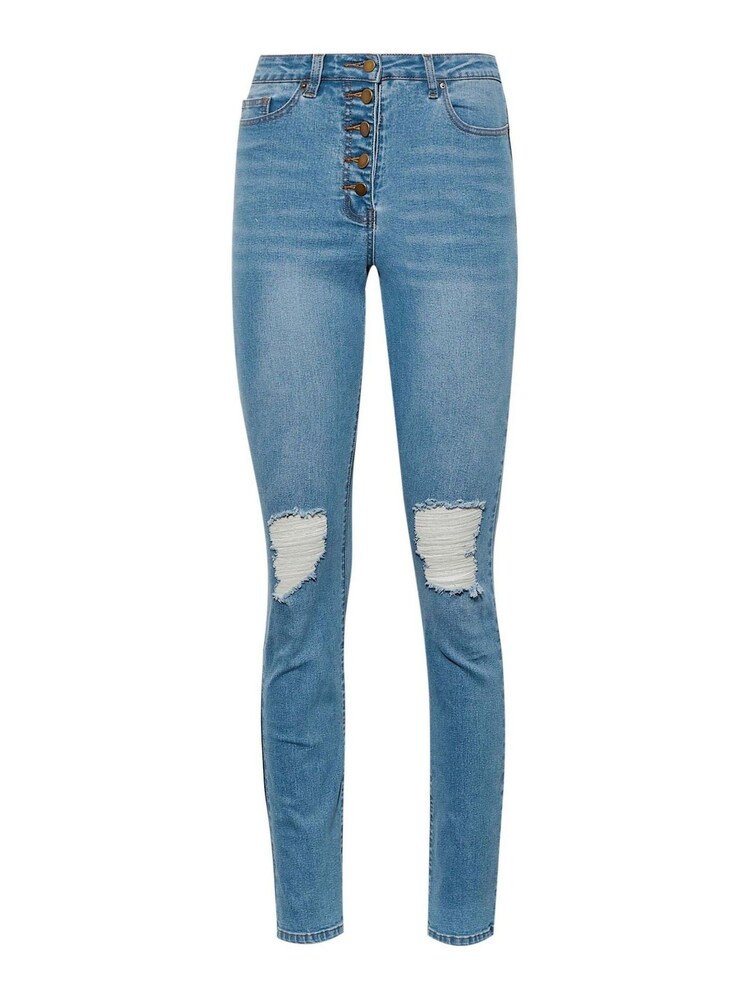 Long Tall Sally Blue Button Fly Distressed MIA Slim Jeans - Image 4 of 4