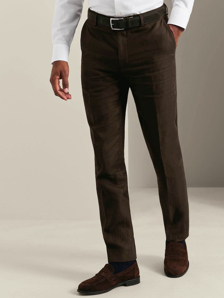 Smeđa - Charles Tyrwhitt Slim Fit Pantalone od odela - Slika 1 od 6