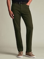 Charles Tyrwhitt Green Twill Slim Fit 5 Pocket Jeans - Image 1 of 5