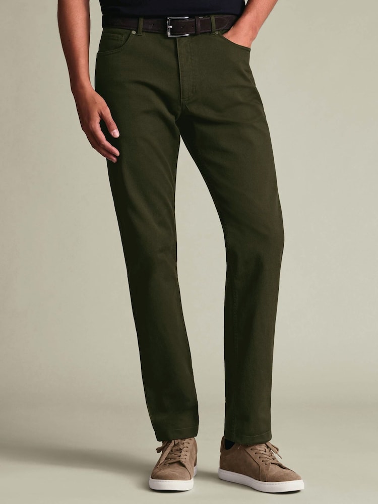 Charles Tyrwhitt Green Twill Slim Fit 5 Pocket Jeans - Image 1 of 5 Charles Tyrwhitt Green Twill Slim Fit 5 Pocket Jeans - Image 1 of 5