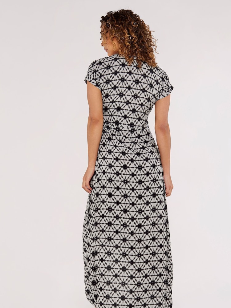 Apricot Grey & Black V-Neck Short Sleeve Wrap Dress - Image 2 of 4
