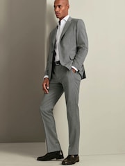 Сұр - Charles Tyrwhitt Slim Fit Herringbone Performance костюм шалбар - 4суретінің 3 суреті