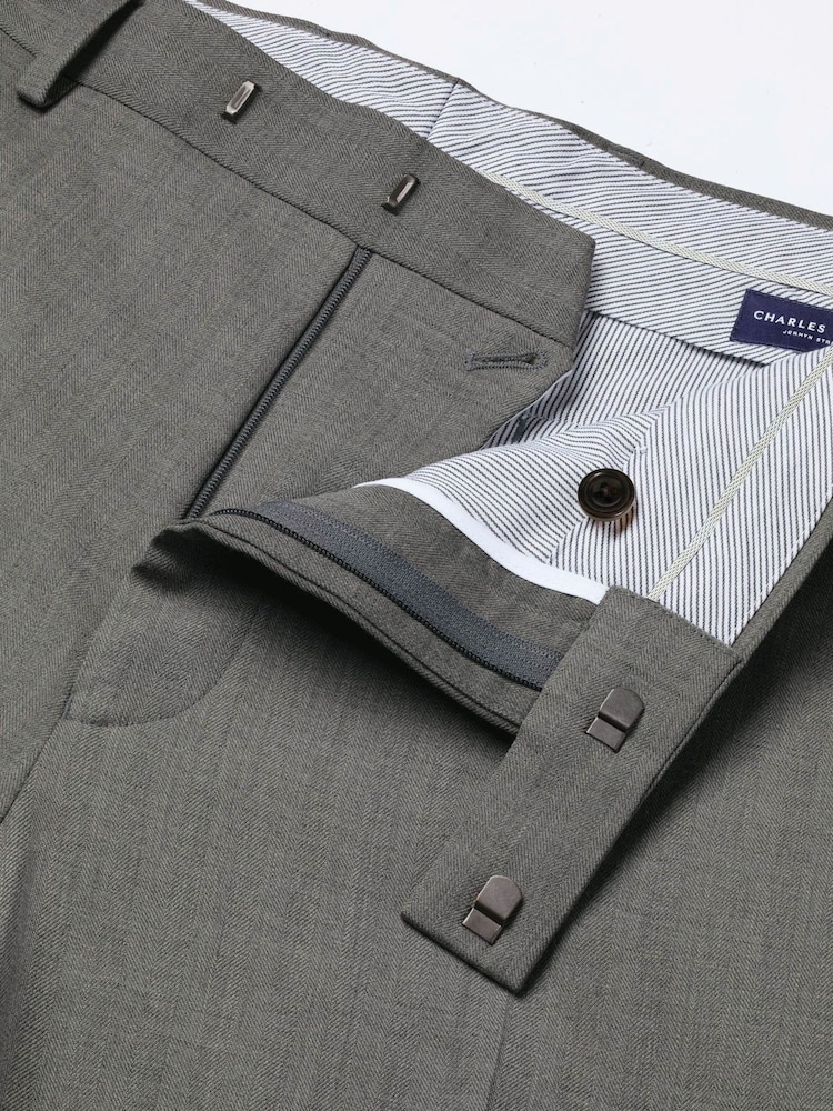 Сұр - Charles Tyrwhitt Slim Fit Herringbone Performance костюм шалбар - 4суретінің 4 суреті