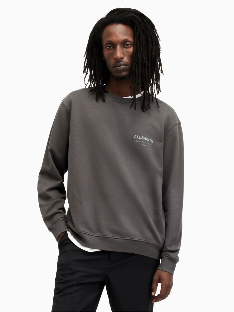 AllSaints Grey Underground Crew Jumper 100% Cotton Sweatshirt - Image 1 of 7 AllSaints Grey Underground Crew Jumper 100% Cotton Sweatshirt - Image 1 of 7