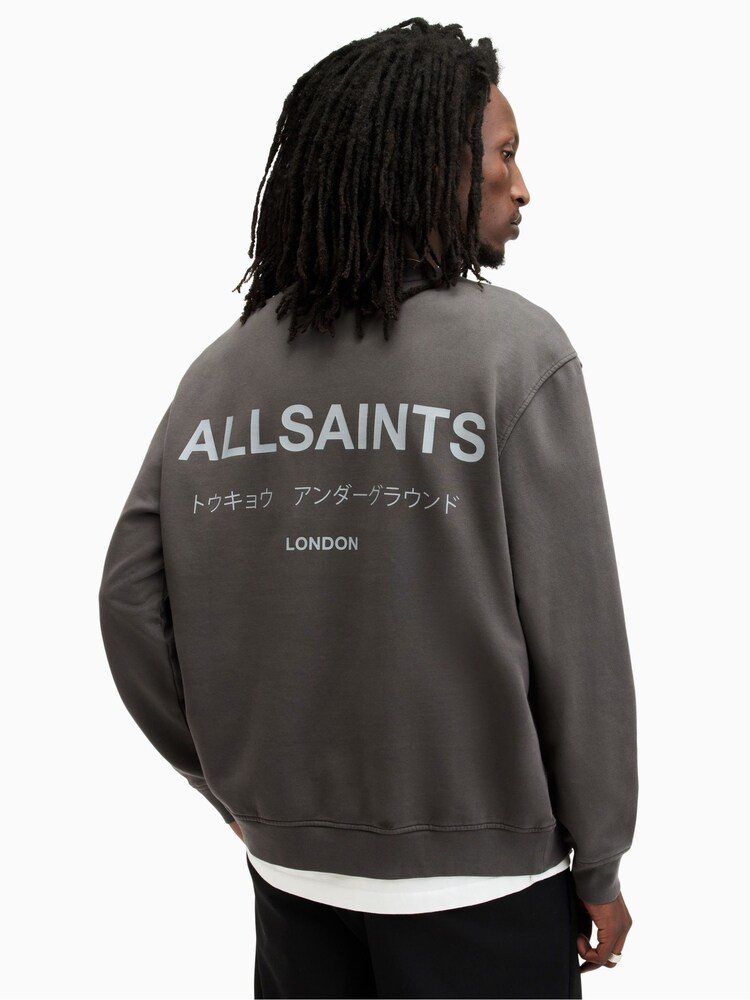 AllSaints Grey Underground Crew Jumper 100% Cotton Sweatshirt - Image 2 of 7