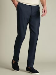 Charles Tyrwhitt Navy Blue Slim Fit Linen Suit Trousers - Image 1 of 9
