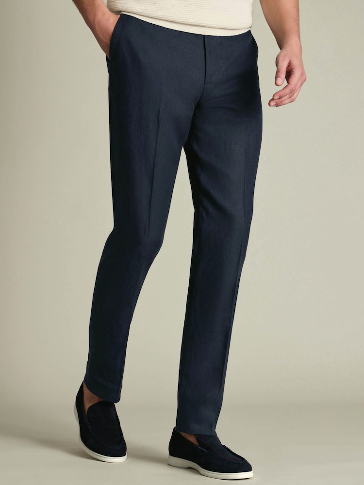 Charles Tyrwhitt Navy Blue Slim Fit Linen Suit Trousers - Image 1 of 9