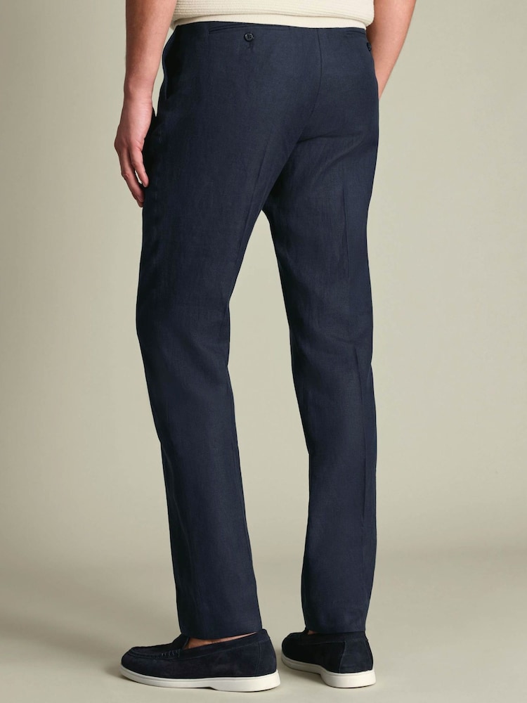 Charles Tyrwhitt Navy Blue Slim Fit Linen Suit Trousers - Image 2 of 9