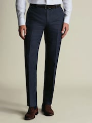 Charles Tyrwhitt Navy Blue Slim Fit Linen Suit Trousers - Image 3 of 9