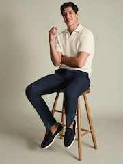 Charles Tyrwhitt Navy Blue Slim Fit Linen Suit Trousers - Image 5 of 9