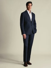 Charles Tyrwhitt Navy Blue Slim Fit Linen Suit Trousers - Image 6 of 9