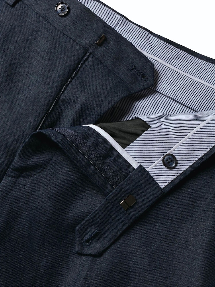Charles Tyrwhitt Navy Blue Slim Fit Linen Suit Trousers - Image 9 of 9