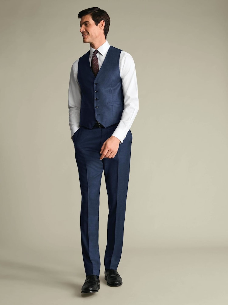 Charles Tyrwhitt Blue Slim Fit Natural Stretch Twill Waistcoat - Image 1 of 2